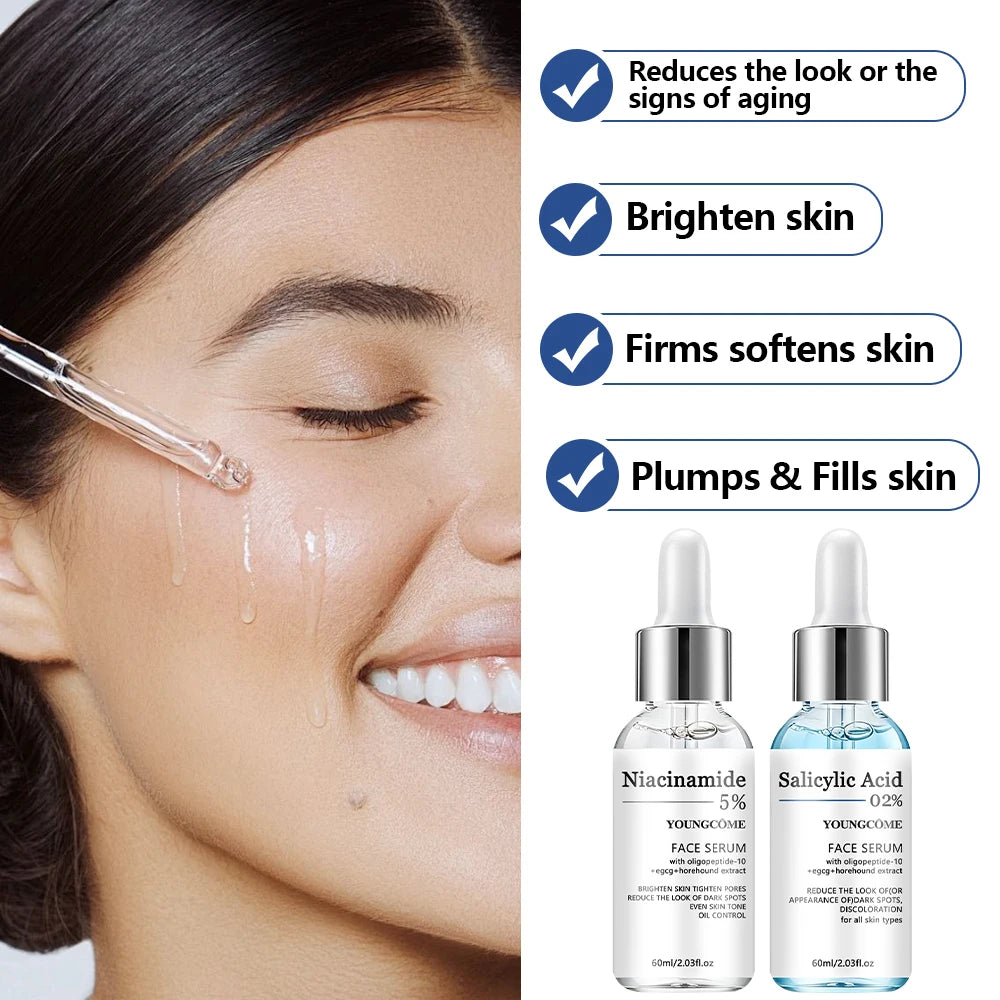 2pcs Salicylic Acid 5% Niacinamide Ceramides Purslane Essence Set - Pore Minimizing Hydrating Face Serum for All Skin Types Dail Oasis Select