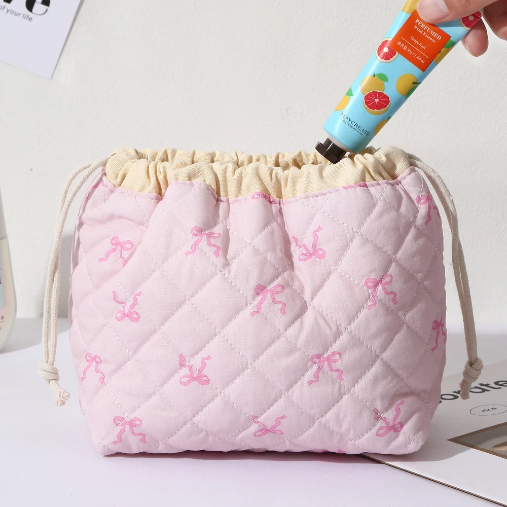 Ladies' Cotton Makeup Bag Embroidered Drawstring Storage Bag Travel Cosmetic Bags Large Capacity Hanging Toiletry Storage Bag Oasis Select