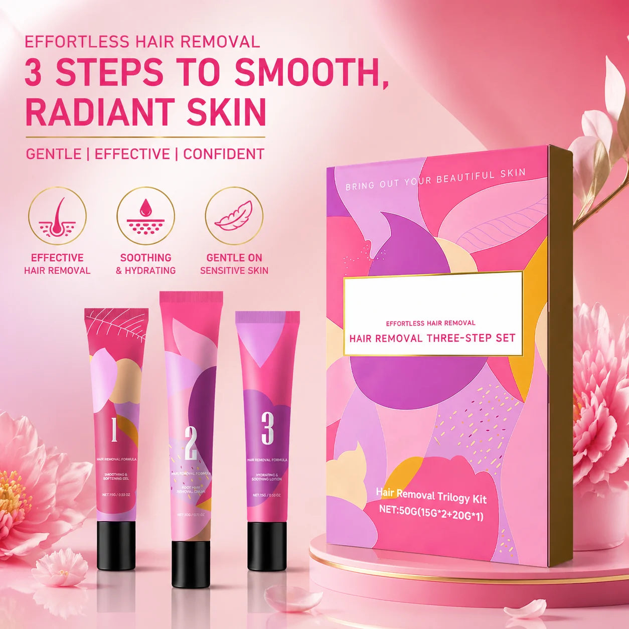 Facial Hair Removal Cream for Three Step Kit Lip Chin Upper Lip Women Home Use Gentle With Softening Gel Soothing Lotion Oasis Select
