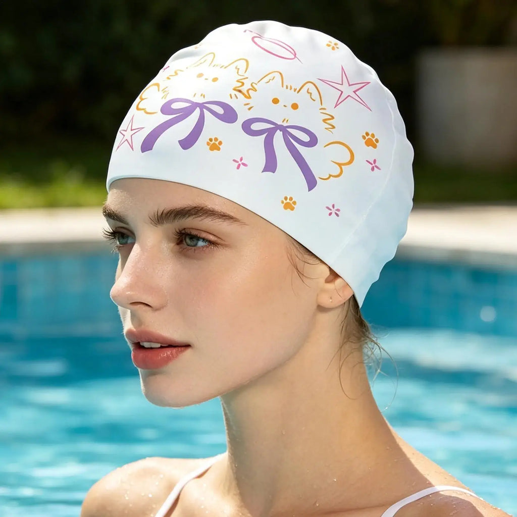 Printed Swimming Cap Women Waterproof Swim Cap Large Size Long Hair Ear Protection Swimming Caps Swimming Accessories Oasis Select