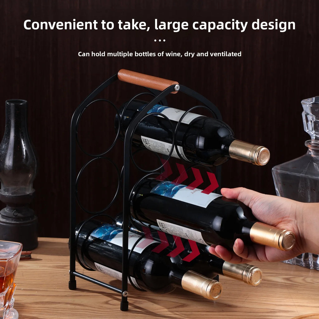 red wine rack European wooden handle portable wine bottle rack desktop wine cabinet ornament red wine display rack Oasis Select