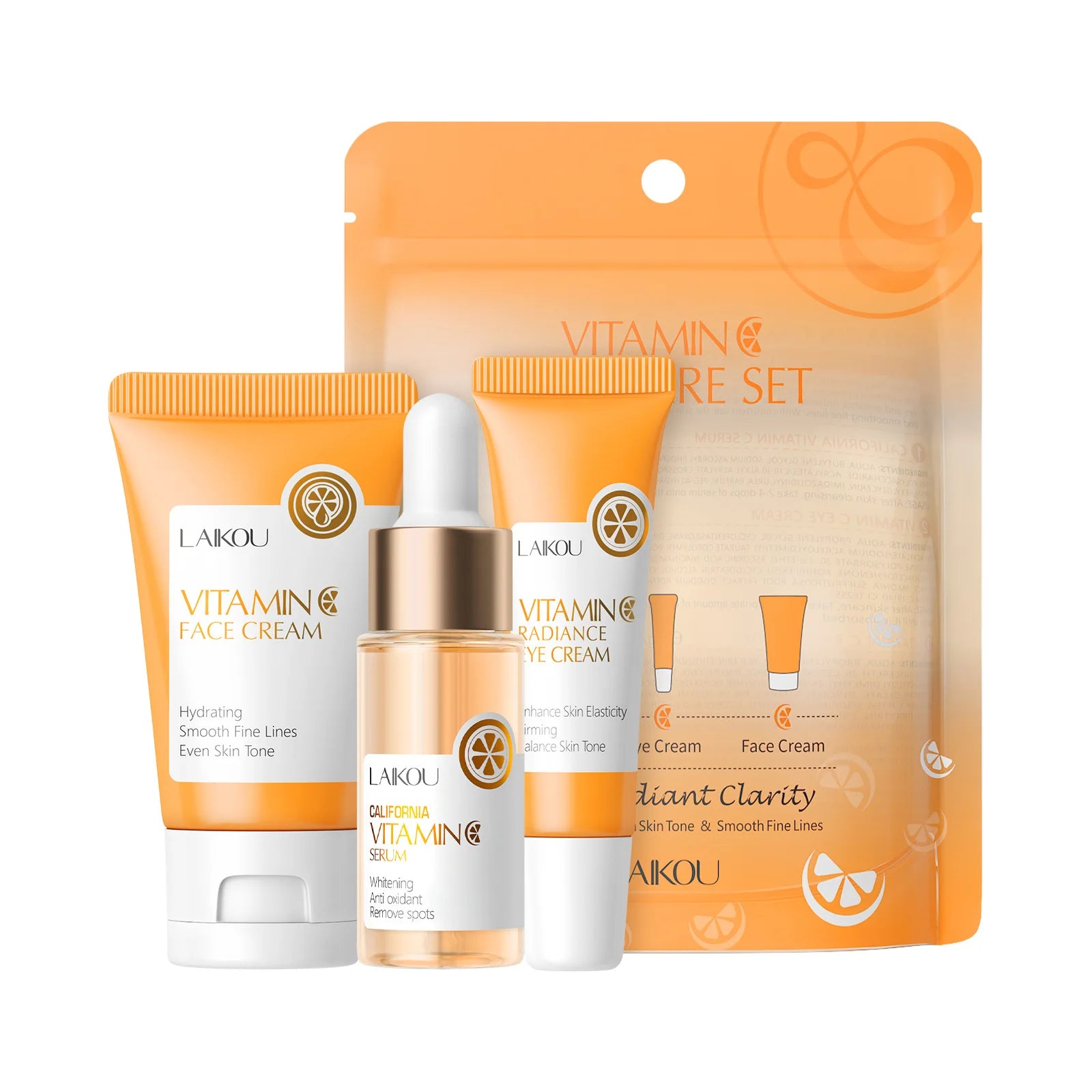 LAIKOU 3pcs/set Skin Care Set Vitamin C Sakura Essence Serum & Eye Cream & Face Cream Moisturizer Travel Size Skincare Set Oasis Select Vitamin C