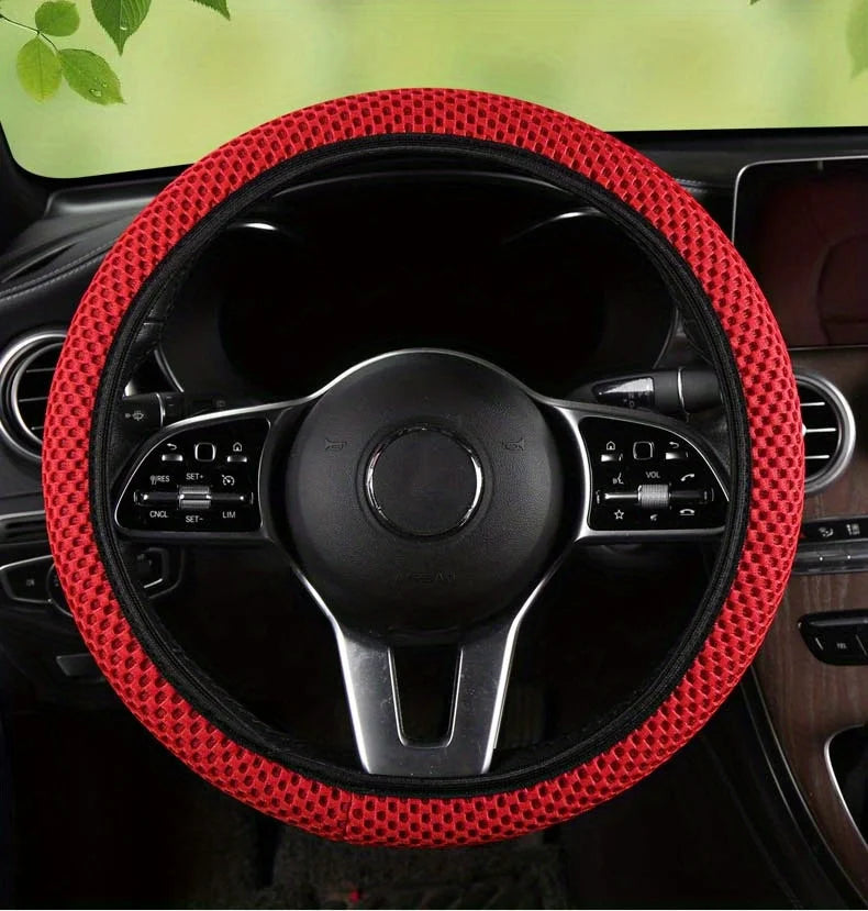 Universal Car steering wheel cover summer ice silk breathable non-slip no inner ring elastic mesh handlebar cover Accessories Oasis Select Red