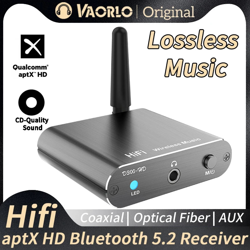 VAORLO AptX-HD Bluetooth 5.2 Receiver HIFI Music Wireless Audio Adapter 3.5mm AUX Optical Toslink/Coaxial Output For Car Speaker Oasis Select