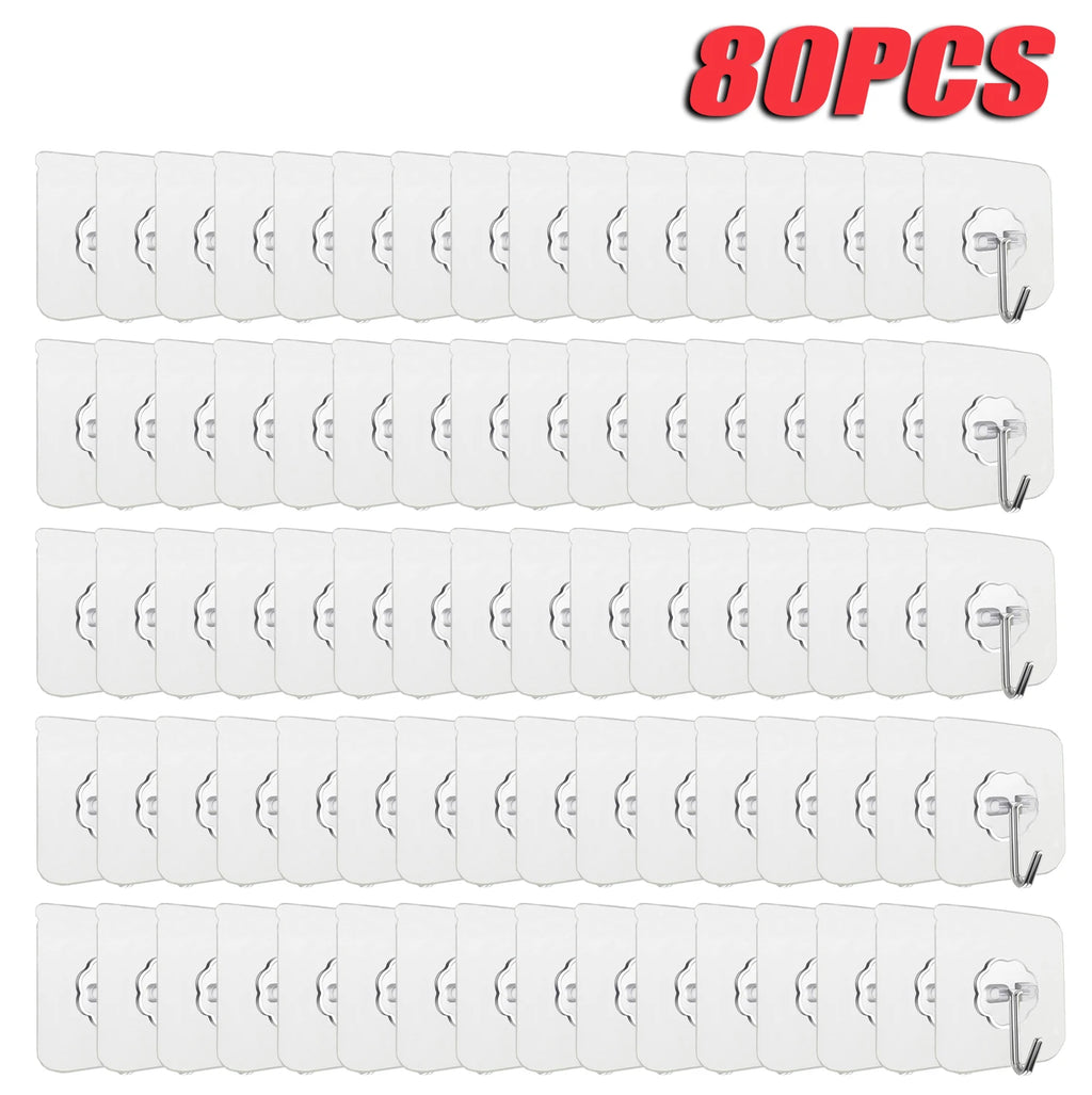 100-300PCS Transparent Stainless Steel Self-Adhesive Hooks Bathroom Towel Clothes Storage Sticker Hooks Key Hangers Storage Oasis Select 80 PCS