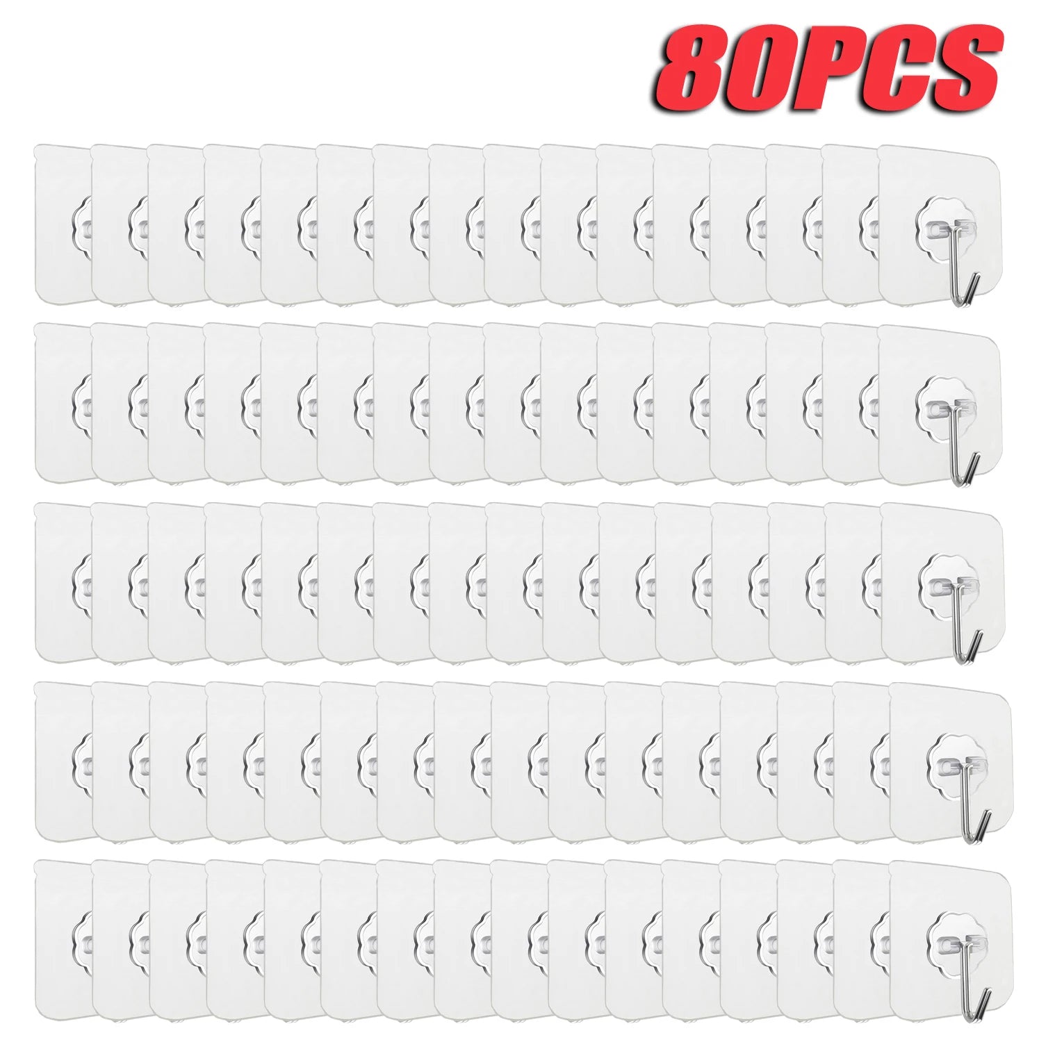 100-300PCS Transparent Stainless Steel Self-Adhesive Hooks Bathroom Towel Clothes Storage Sticker Hooks Key Hangers Storage Oasis Select 80 PCS