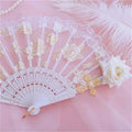 Lolita Gothic Fan Victorian Female Lace Hand Fan Vintage Black White Red Rose Bamboo Fans Cosplay Halloween Party Supplies Oasis Select B as pictures