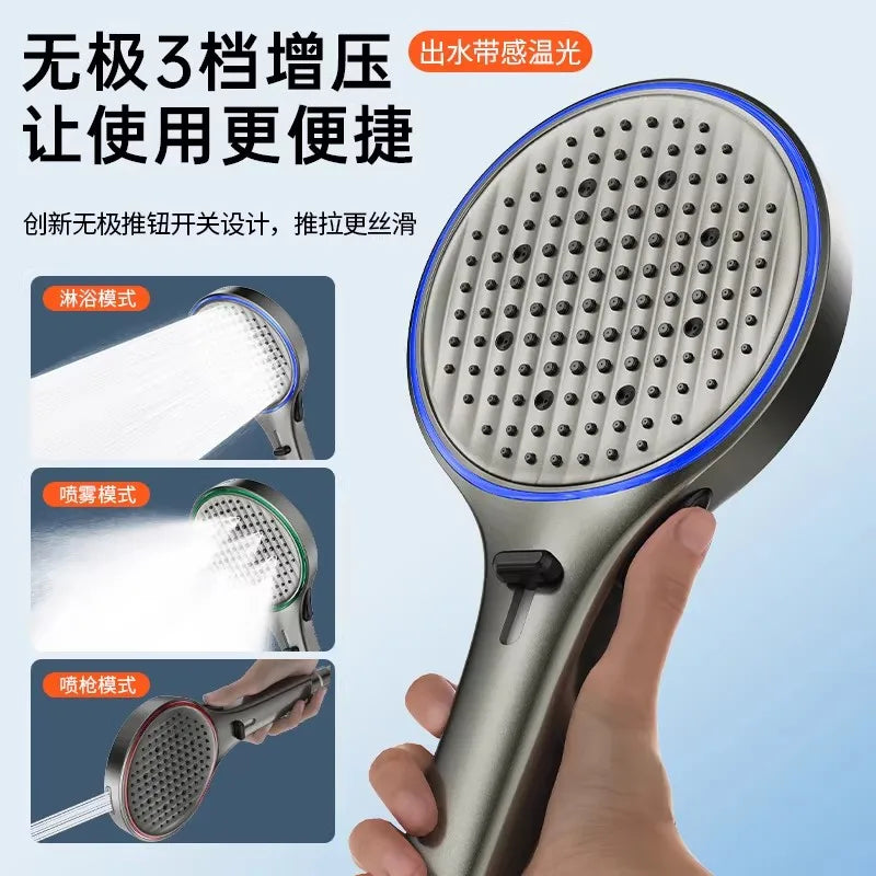 New Big Panel 3 Modes LED Ambient Light Temperature Sensing High Pressure Water Saving Shower Head Spray Bathroom Accessories Oasis Select