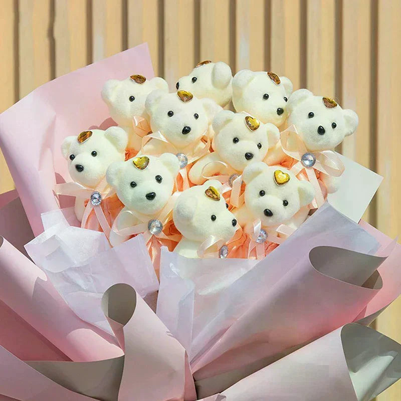 10Pcs 12cm Bear Flower Bouquet Toy Cartoon Doll Teddy Bear Bouquet Graduation Birthday Wedding Gifts Party Decor Oasis Select