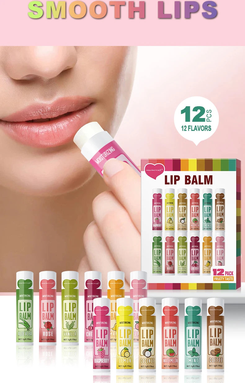 12 PCS/gift lip balm set 5g Deep Moisturizing and long-lasting moisturizing exfoliating to create hydrated lips Oasis Select