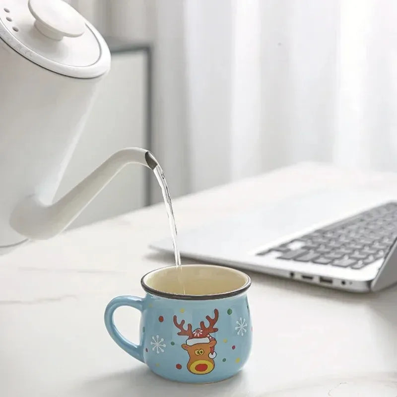 4PCS Ceramic Christmas Cup Cartoon Santa Style Cute Elk Mousse Cup Breakfast Water Drinking Tools Coffee Milk Mug for Household Oasis Select