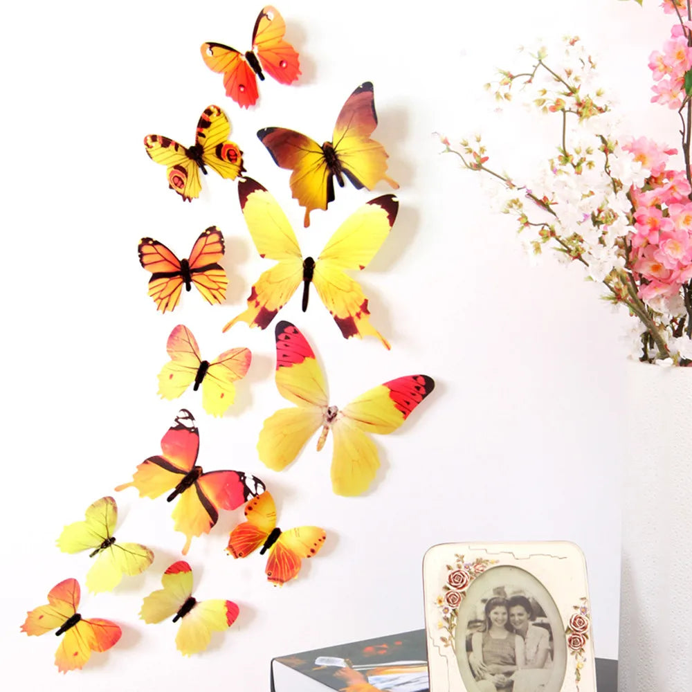 3D Butterfly Wall Stickers 12-Pack – Rainbow PVC Decals Wall Decal Stickers Oasis Select Yellow
