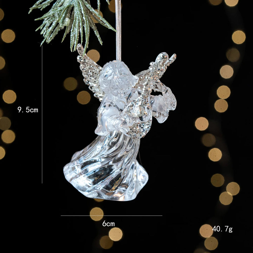 Christmas Tree Pendant Decoration Clear Acrylic Angel Deer Light Luxury Hanging Ornament Christmas Decoration Oasis Select Angel 1