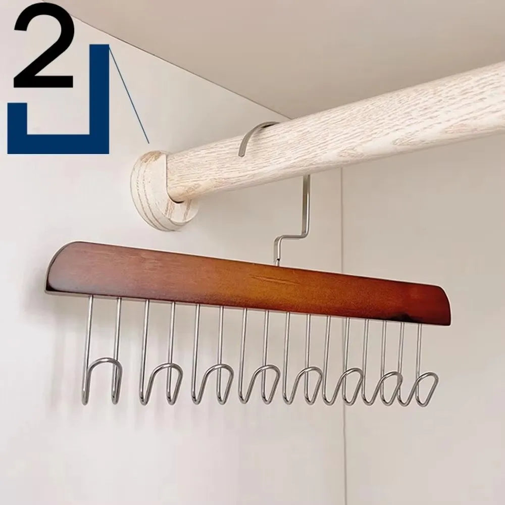 Multi-Layer Wooden Hanger with 8 Hooks | 360° Closet Organizer
