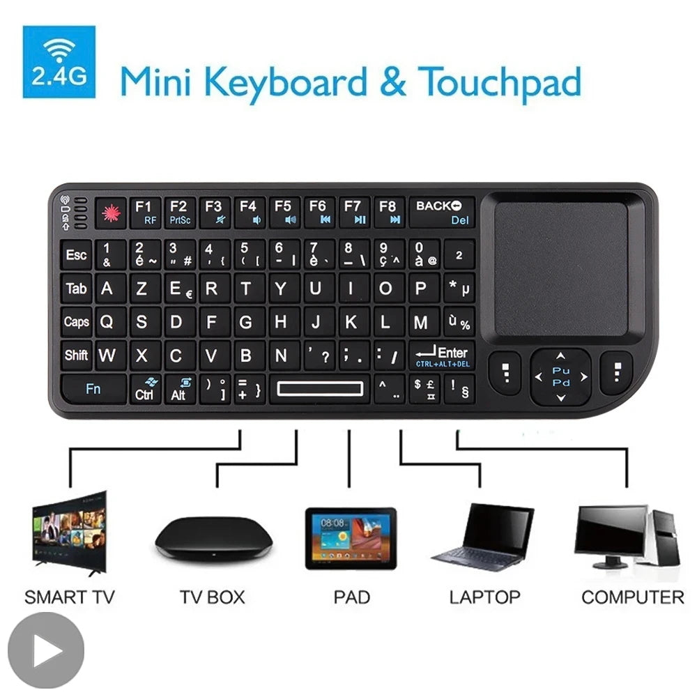 AyeBeau RGB Mini Wireless Keyboard Touchpad | French Spanish Russian