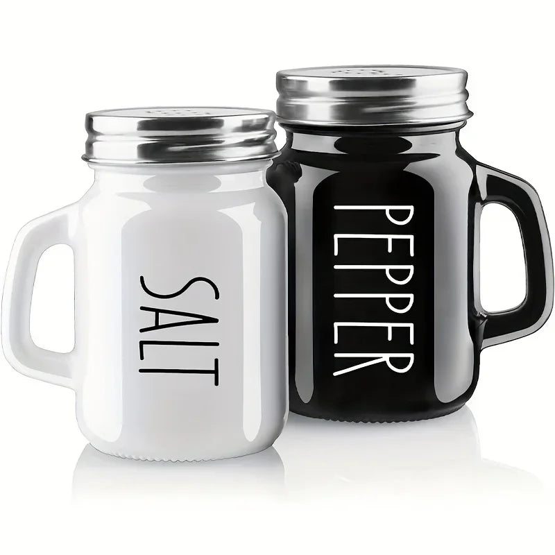 Black and White 2pcs Salt and Pepper Shaker Set 4.4oz Glass Vintage Glass Salt and Pepper Seasoning Shaker Set for Home Oasis Select 1 Set