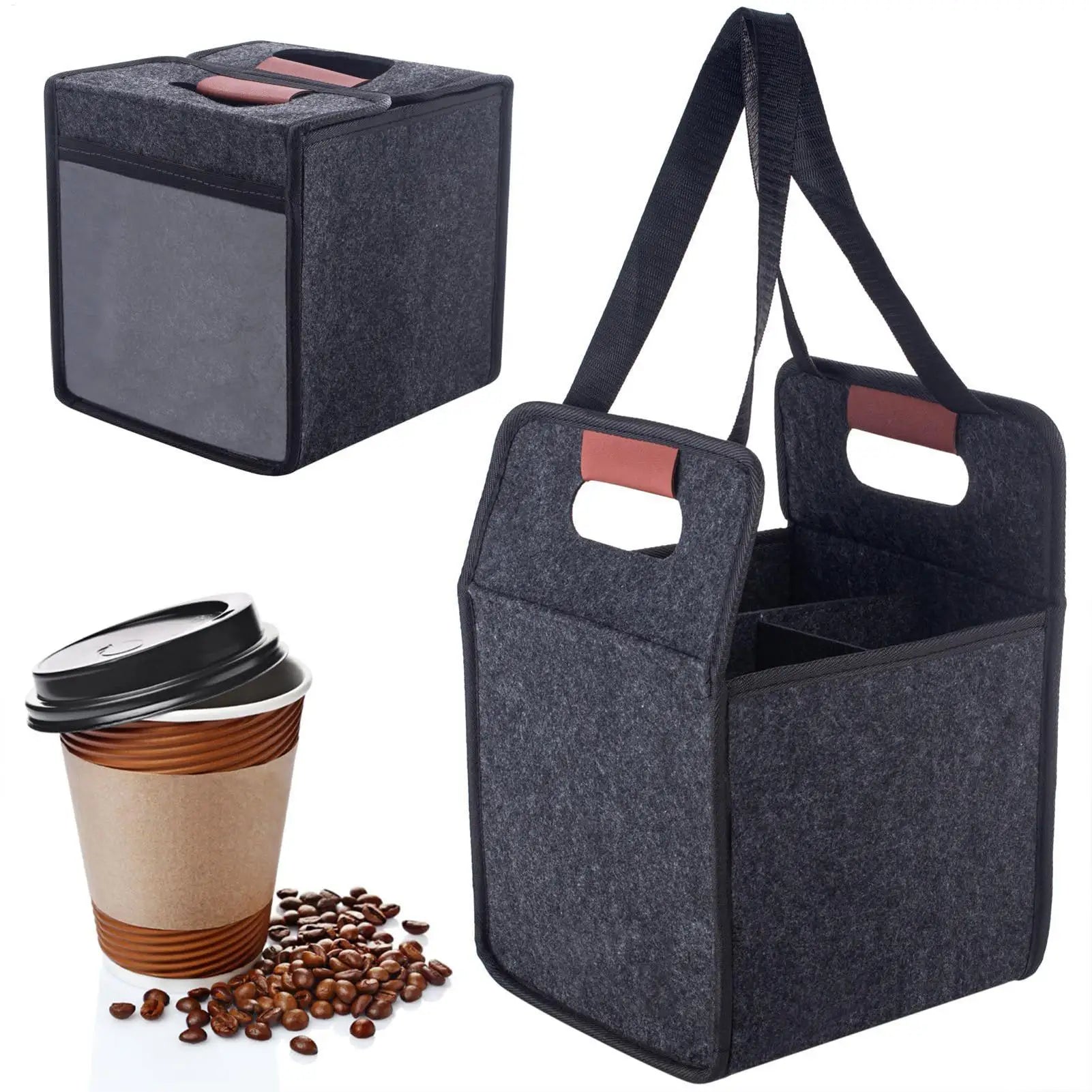 Drink Carrier Reusable Drink Cup Carriers with Handles Foldable Tote Bag Felt Foldable Portable Coffee Mug Handbag for Travel Oasis Select