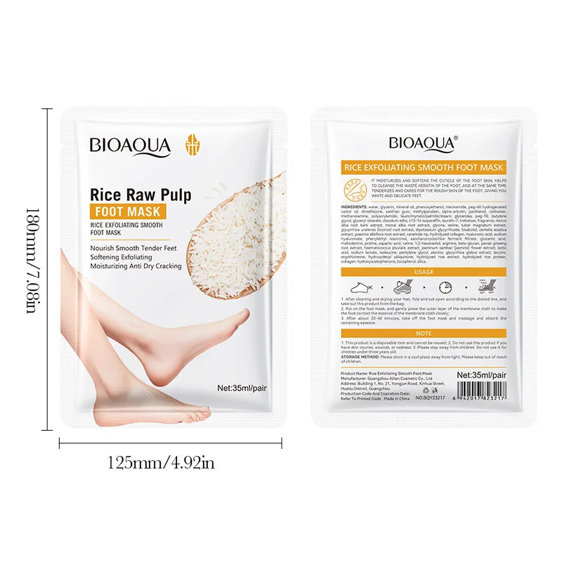BIOAQUA White Rice Foot Peel Mask – Exfoliate & Moisturize Foot Peel Mask Oasis Select