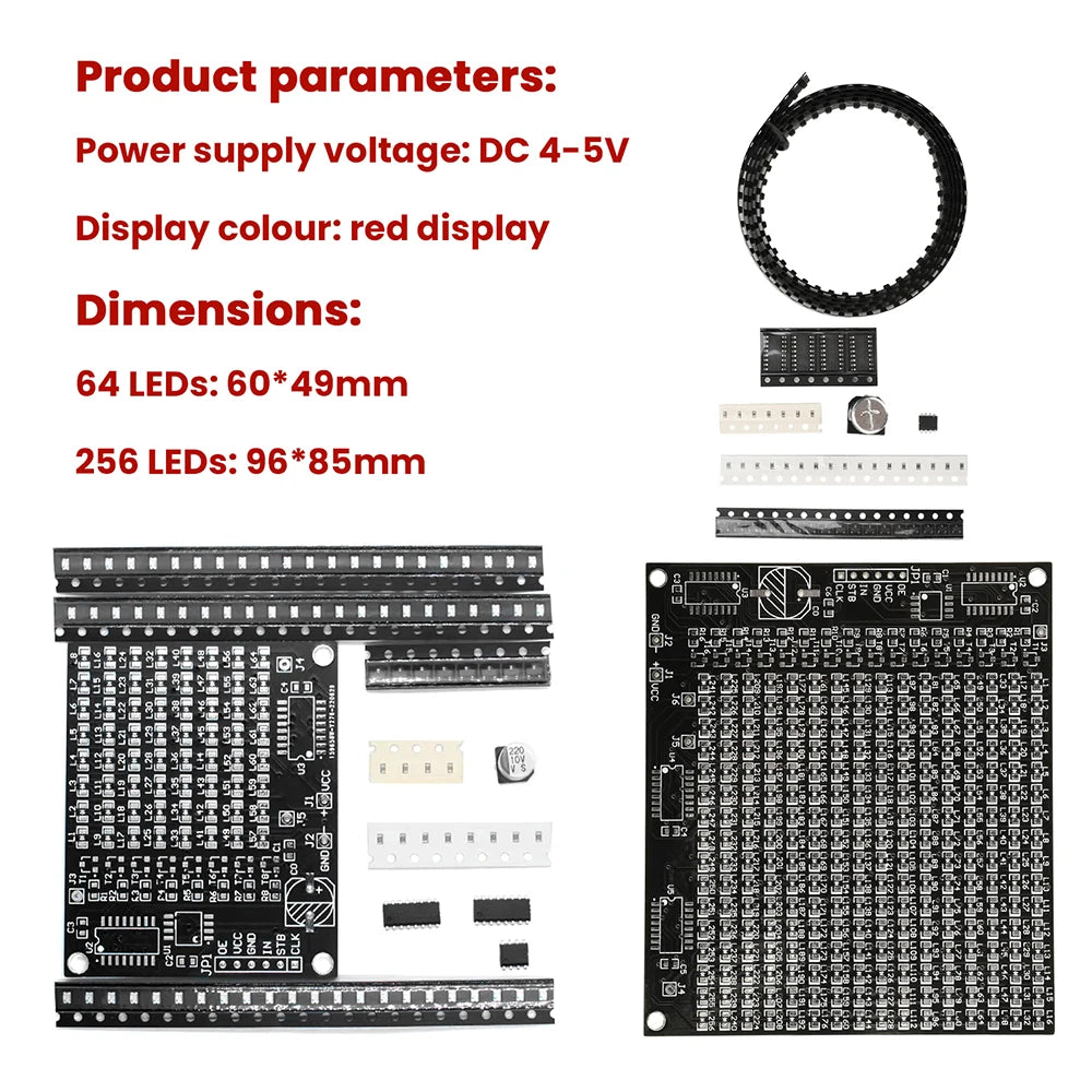 64LED/256LED Red Display LED SMD Dot Matrix Advertising Screen Kit SMT Component Welding Practice Board DIY Parts Oasis Select