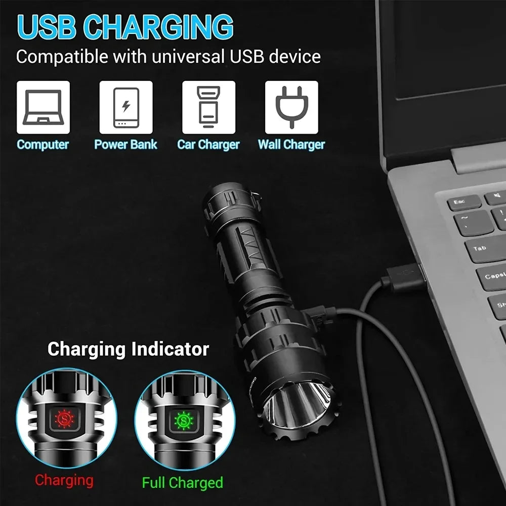 LED Tactical Hunting Flashlight USB Rechargeable Waterproof Torch Lamp Professional Shooting Night Scout Lights Set Oasis Select