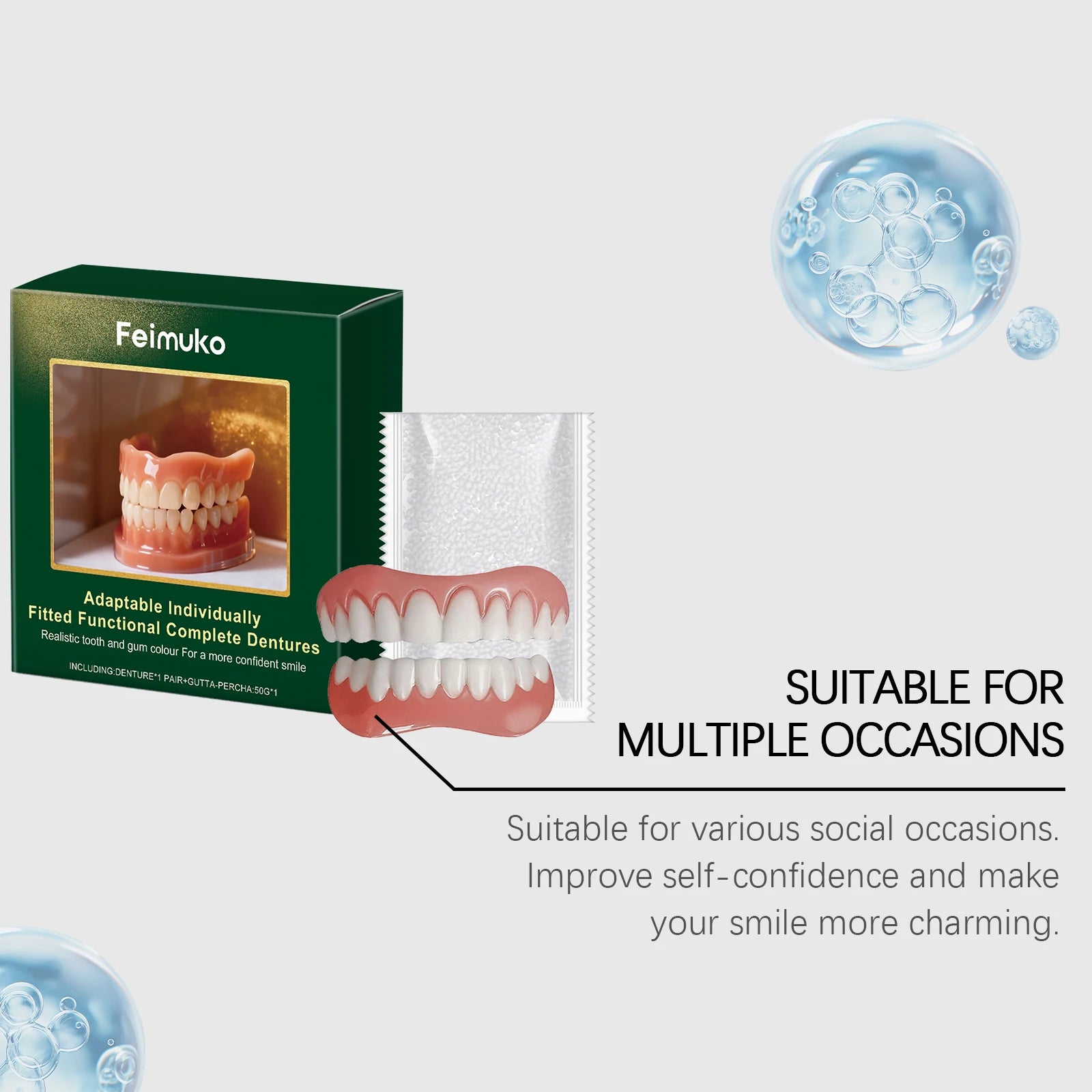 False Teeth Silicone Upper Lower Veneers Denture Sets Natural Beautiful Look Functional Complete Dentures Fake Tooth Care Oasis Select
