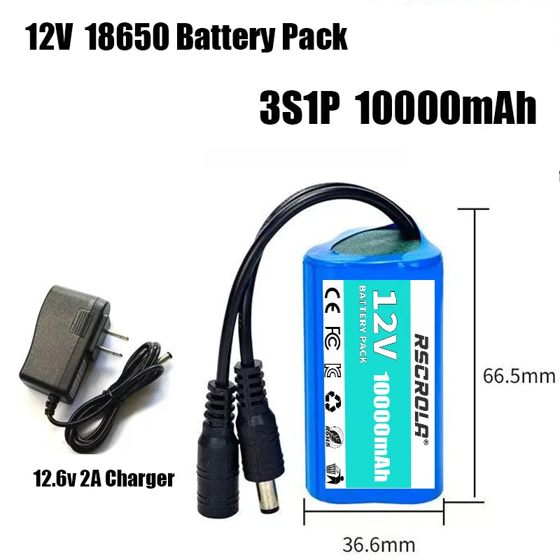12V Rechargeable 18650 Lithium Battery Pack with BMS & Charger – Long Cycle Life for Solar, LED Light, RC Model, Power Supply Oasis Select 3s1p 10Ah