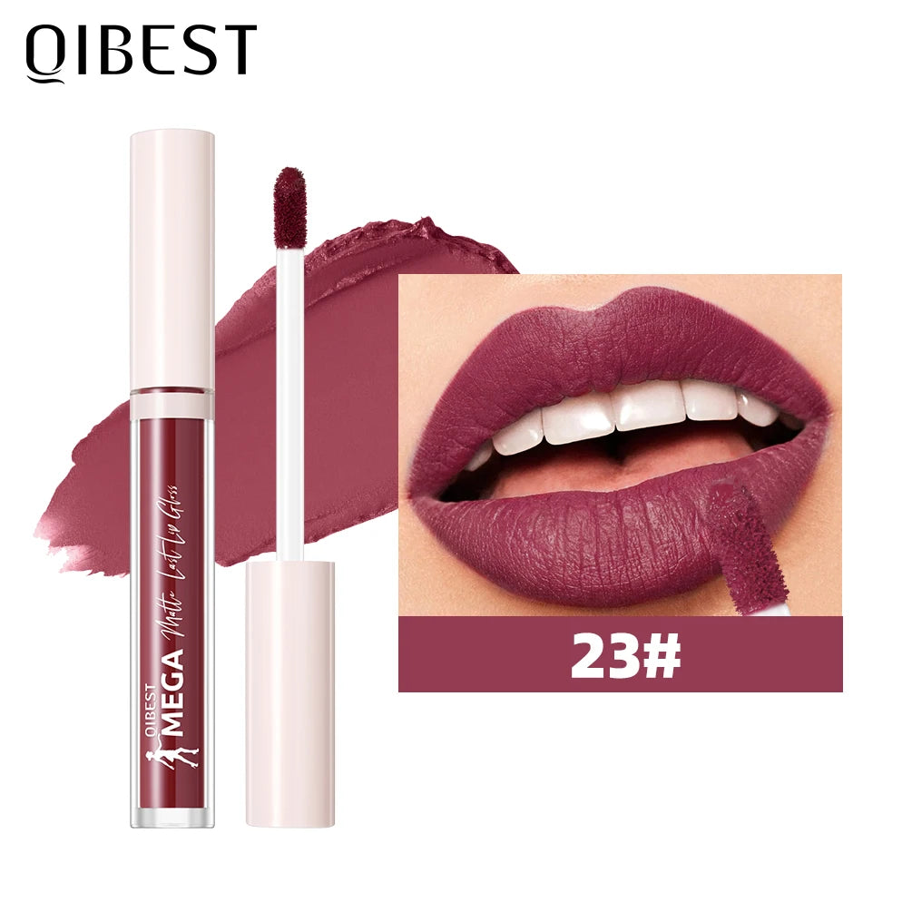 QIBEST 24 Colors Matte Lipgloss Waterproof Lasting Liquid Lipstick Nude Purple Lip Tint Makeup Lip Glaze Cosmetics Red Lip Stain Oasis Select 23