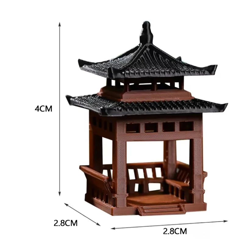 Mini Pagoda Statue 3cm-4cm Hexagonal Pavilion Bonsai Gazebo Micro Landscape Figurine Tiny Ornament for Home Decor Oasis Select S
