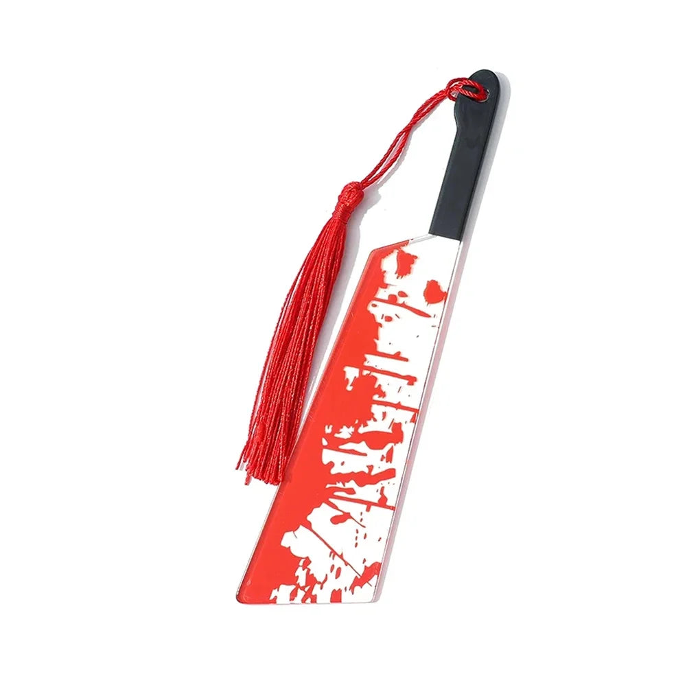 Acrylic Bookmark Horror Knife Clear Tassel Halloween Themed Series Chopper Saw Blood Halloween for Bookworms School Supplies Oasis Select B