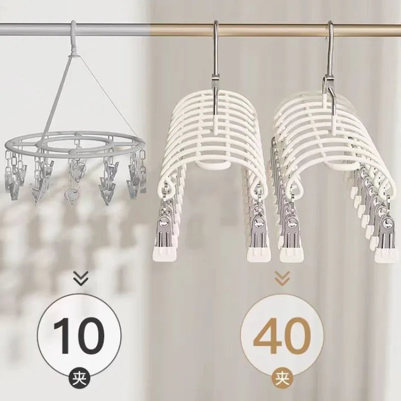 20 Clips Heavy Duty Stainless Steel Laundry Hanger - Windproof Non-Slip Multi-Clip Drying Rack for Socks, Underwear, Bras Oasis Select