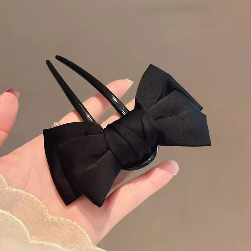 Elegant Black Bow U-Shaped Hair Clip | Boutique Hairpin Hair Clip Oasis Select