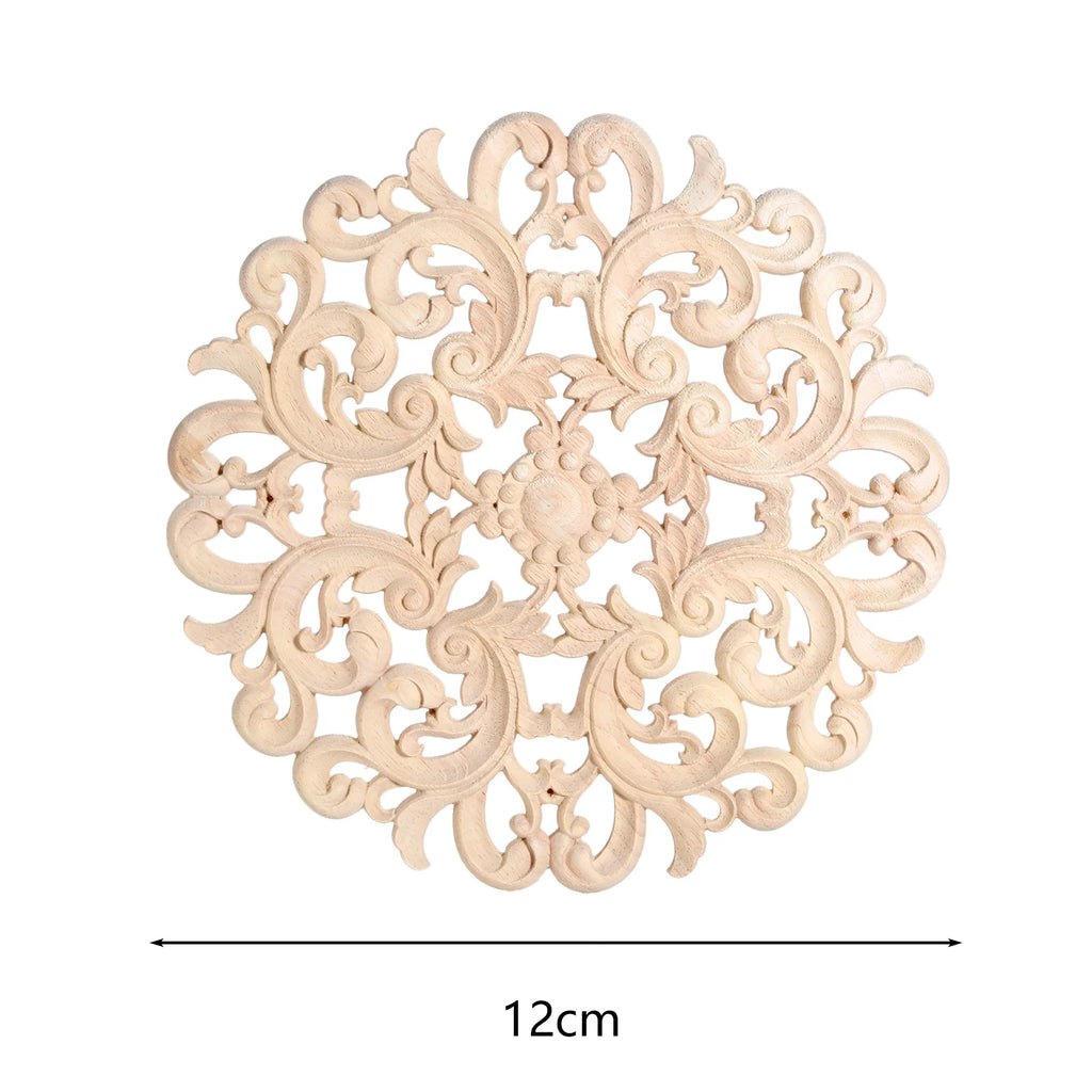 1 pc unpainted round flower carved natural wood decal retro furniture decorative accessories for door cabinets cupboards Oasis Select