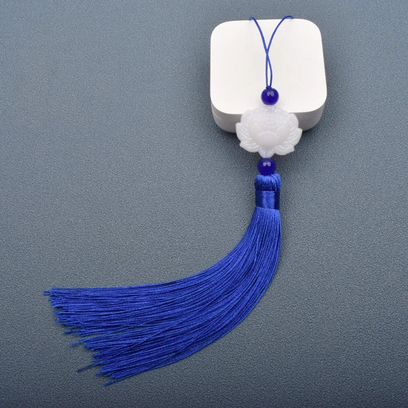 1 Pcs White jade lotus Fringe Trim Bookmark Silk Tassels Pendant DIY Sewing Curtains Accessories Clothes Bag Craft Supplies Oasis Select Blue 1 PCS