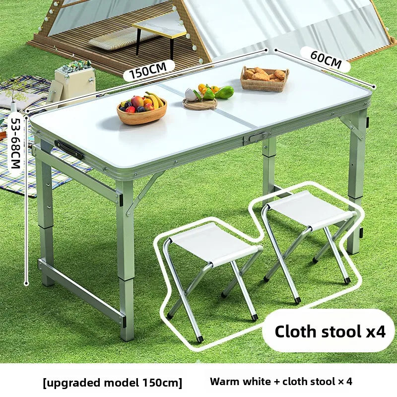 Folding table portable outdoor camping stall night market barbecue table aluminum alloy folding picnic table simple dining table Oasis Select White 150cm 4 stool