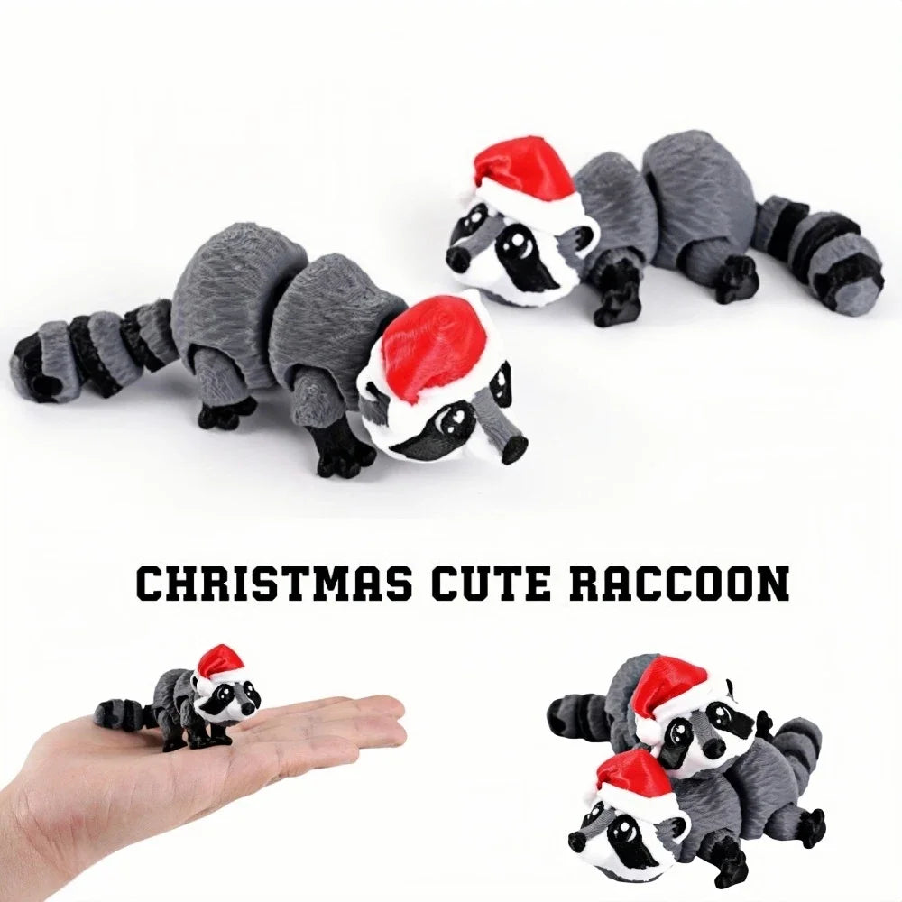 Articulating Animals Christmas Raccoon,3D Printed Articulated Joints ADHD, Autism, Relief Anxiety, Collectible Figurines Home Oasis Select