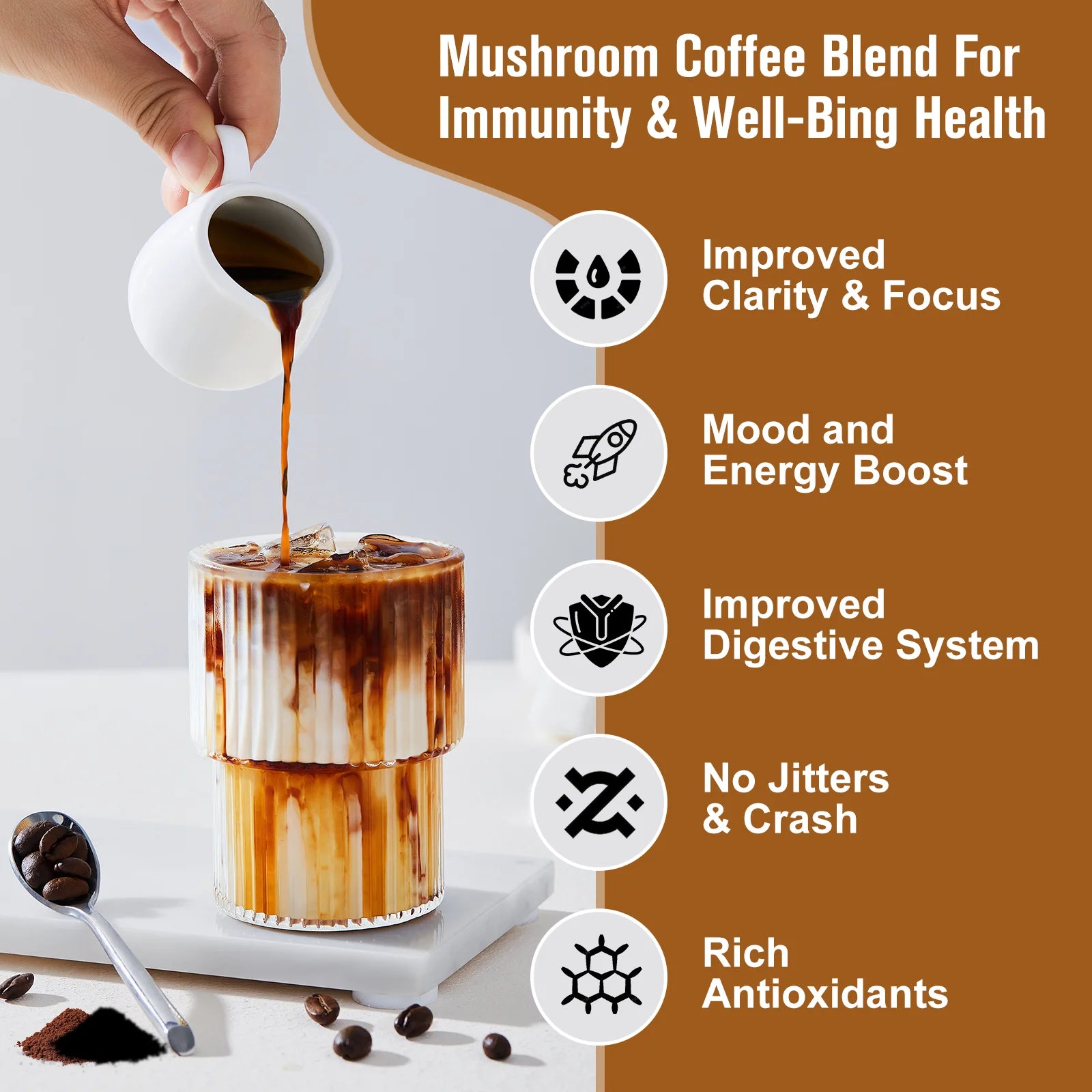 BWEORTHS 70G Mushroom Coffee Mixed Reishi & Lion's Mane Mushrooms Support Immunity and Focus Health Boost Memory 70g NO-GMO Oasis Select