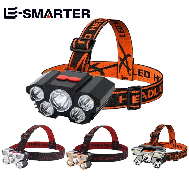 Usb Rechargeable 5 Led Headlamp Super Bright Head-Mounted Strong Flashlight Built-in Battery Outdoor Camping Night Fishing Lamp Oasis Select