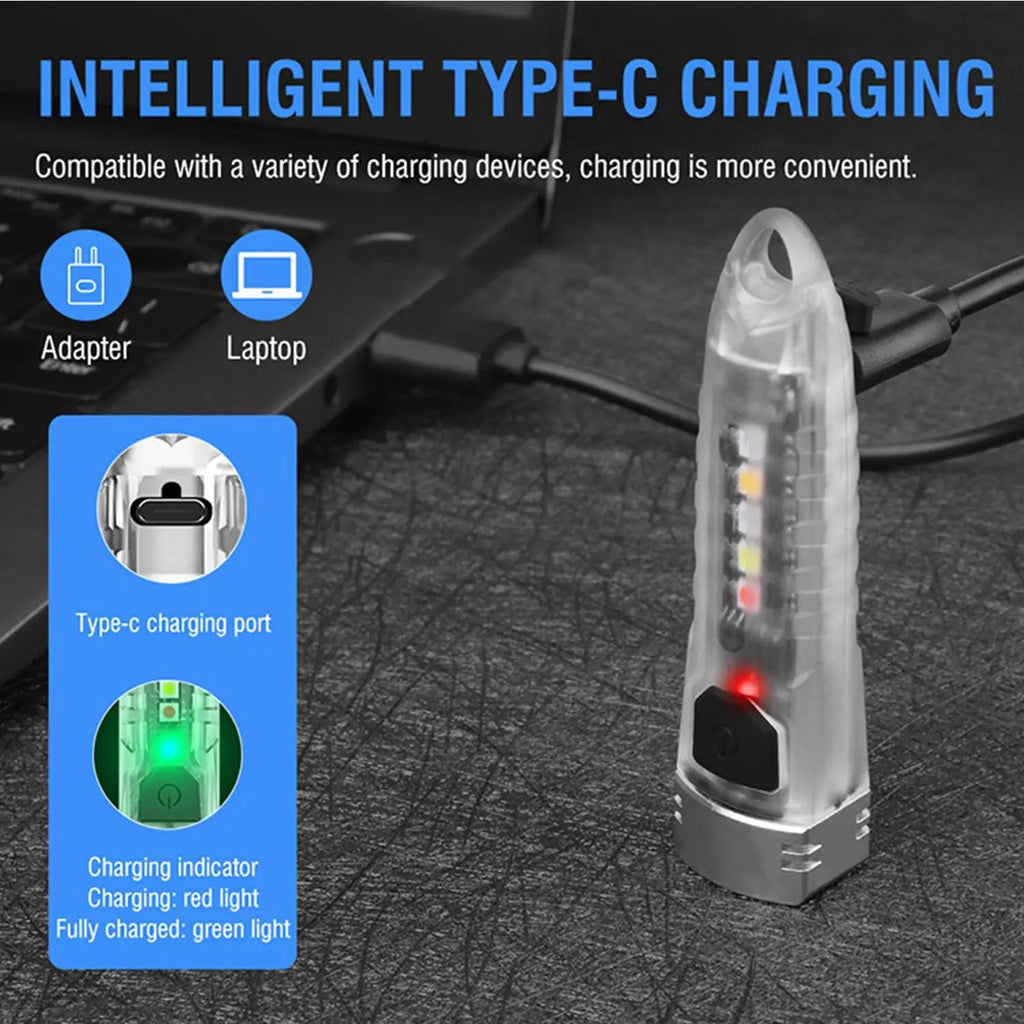 Mini Powerful Flashlight Super Bright Keychain 12 Modes with UV Red Blue Yellow White Side Light Rechargeable LED Pocket Light Oasis Select