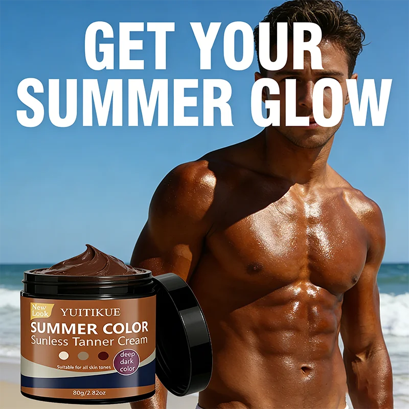 YUITIKUE SUMMER COLOR Sunless Tanner - Natural-Looking Deep Dark Tan, All Skin Tones, Long-Lasting Body Cream 80g Oasis Select