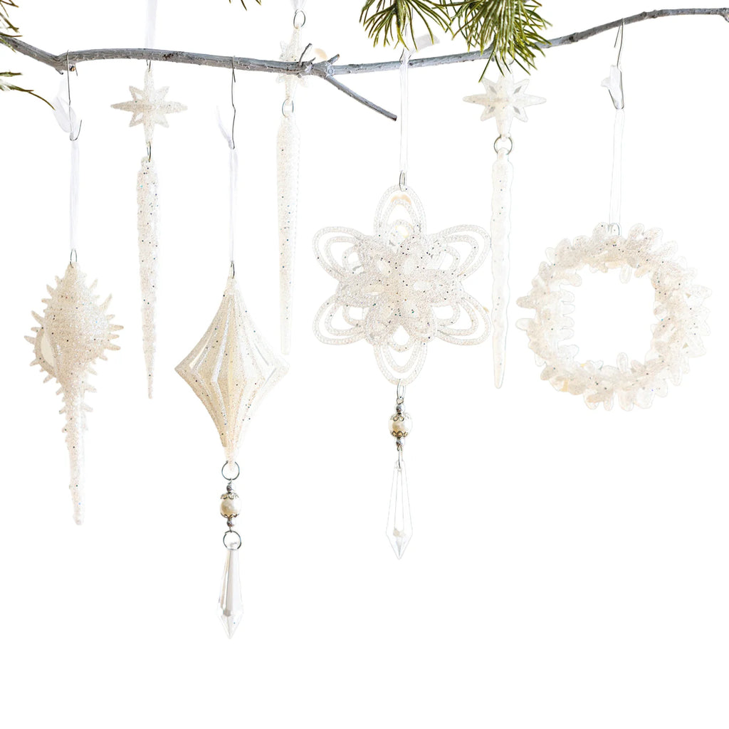 White Christmas Tree Hanging Ornaments – Candy, Chime & Wreath
