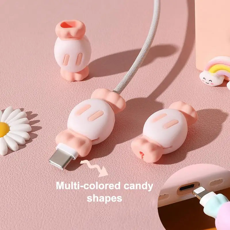 2 in 1 Silicone Cartoon Charging Cable Protector Anti Break Data Line Head Cover for Phone Cord Storage and Protection Oasis Select