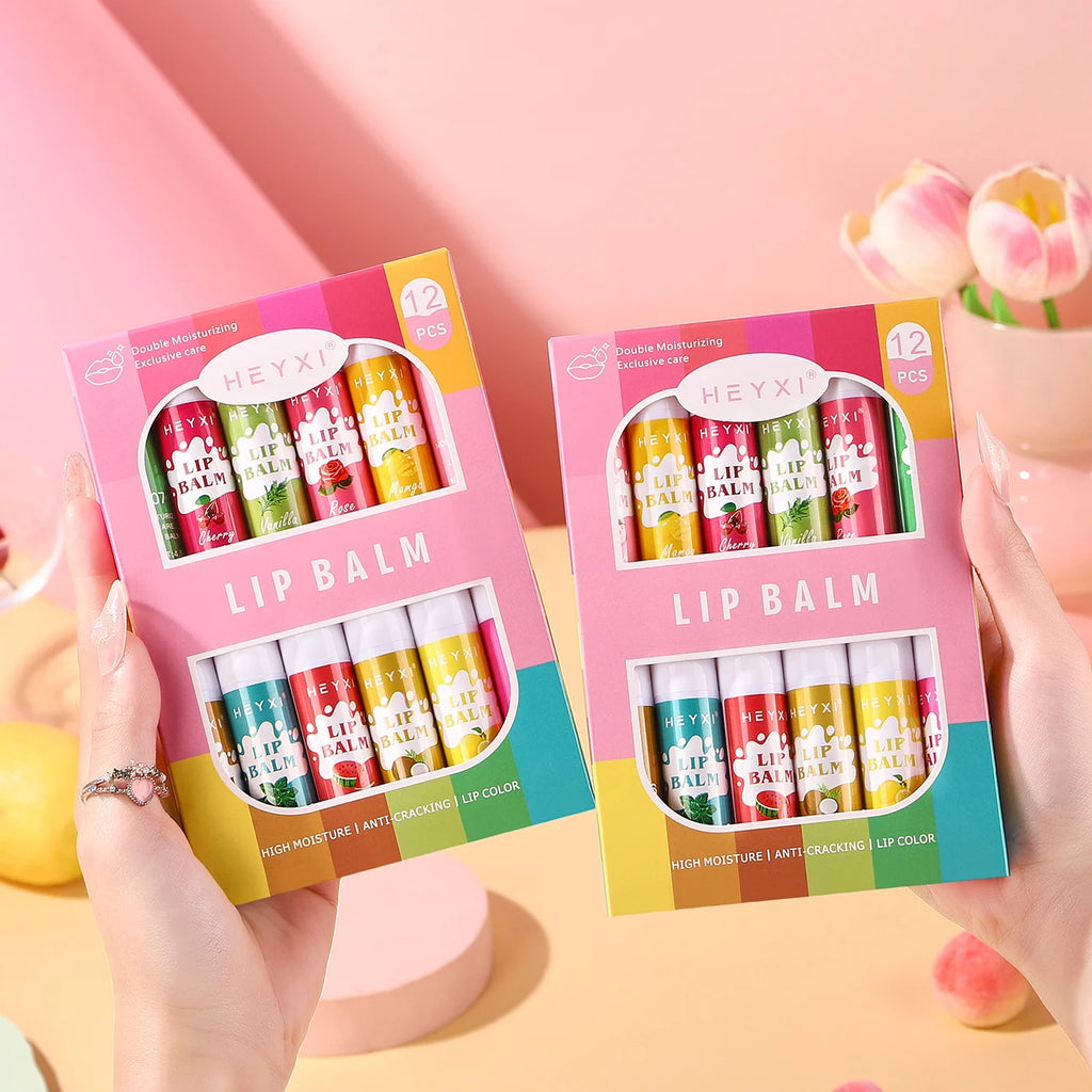 12-Piece Fruity Lip Balm Gift Set – 24Hr Moisturizing Lip Care Lip Balm Gift Set Oasis Select