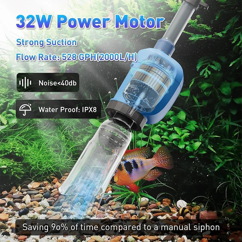 32W 6 in 1 Electric Aquarium Vacuum Cleaner, Multi-functional Automated Fish Tank Gravel Cleaner Oasis Select