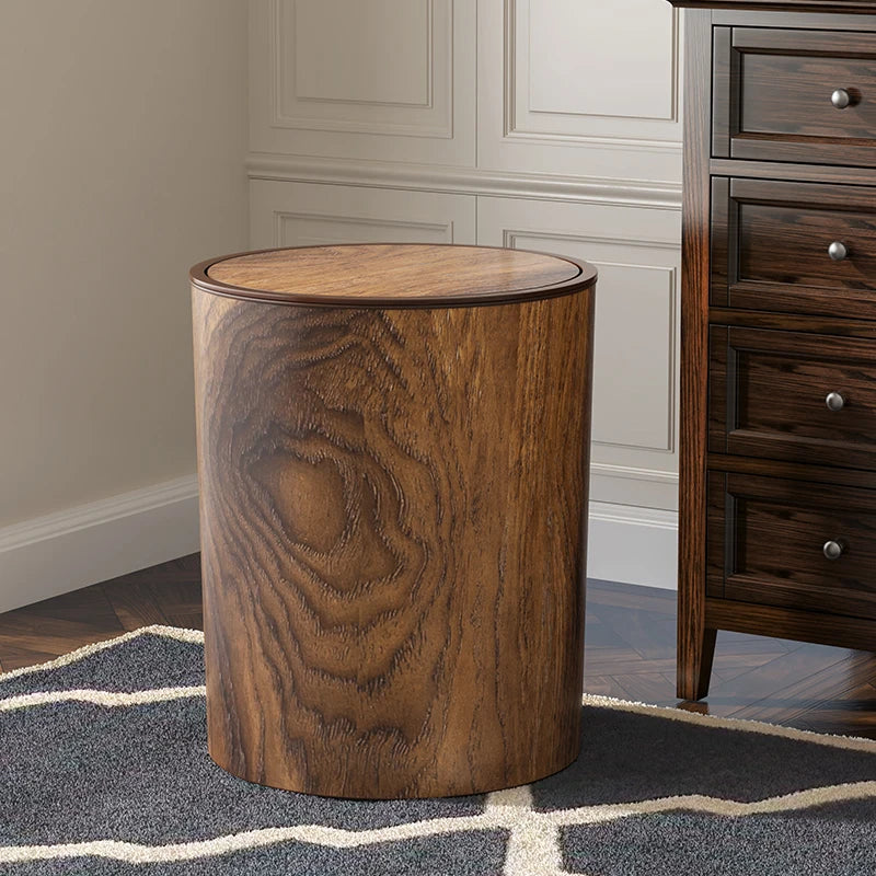 Retro imitation wood grain trash can household new large capacity living room kitchen office creative Chinese paper basket Oasis Select
