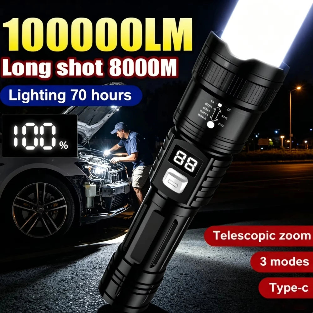 Rechargeable LED Flashlight – Zoomable Waterproof Outdoor Torch