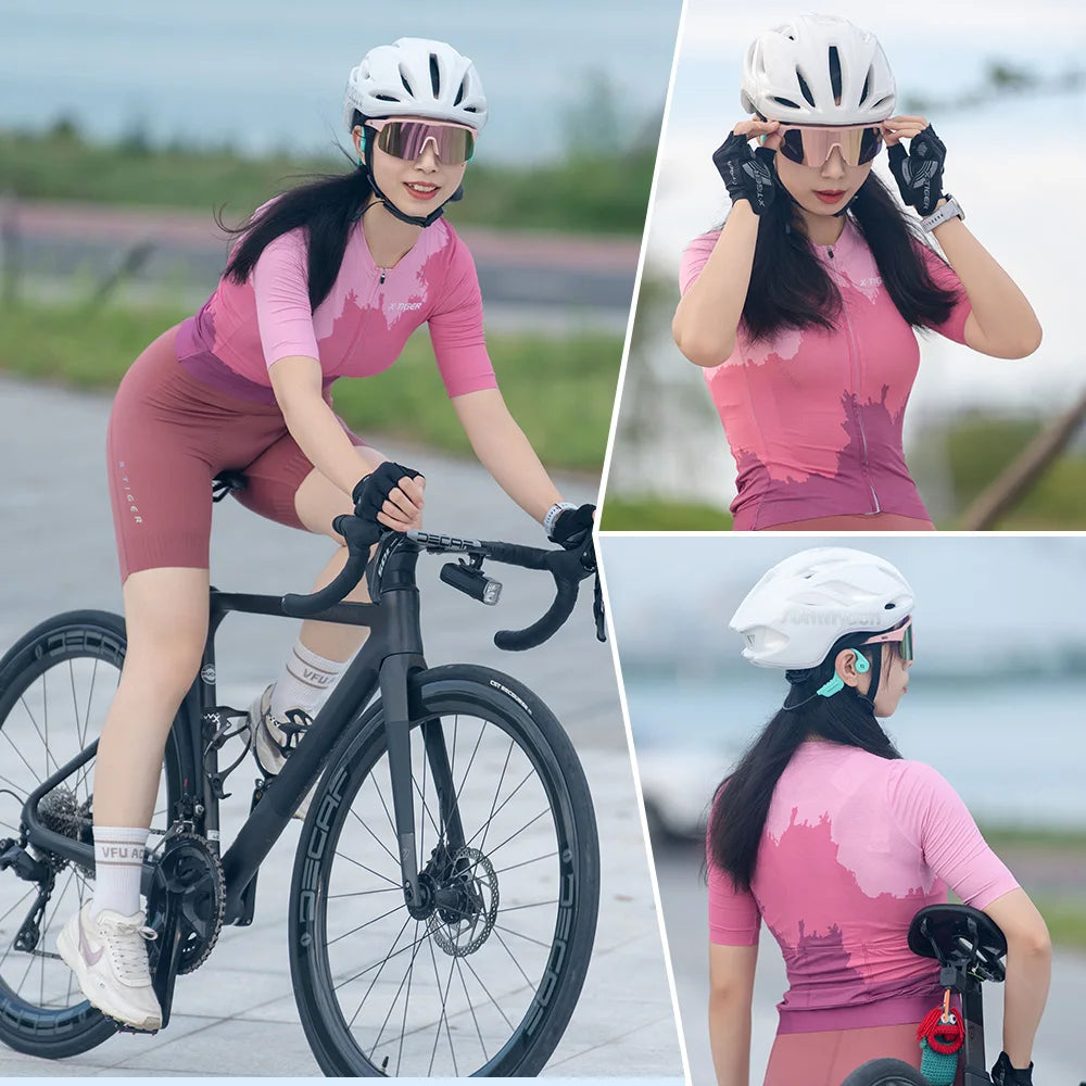 X-TIGER Cycling Jerseys Woman Outdoor Cycling Breathable Quick-drying Short Sleeve Pro High Elastic Fabric Bicycle Shirt Fashion Oasis Select