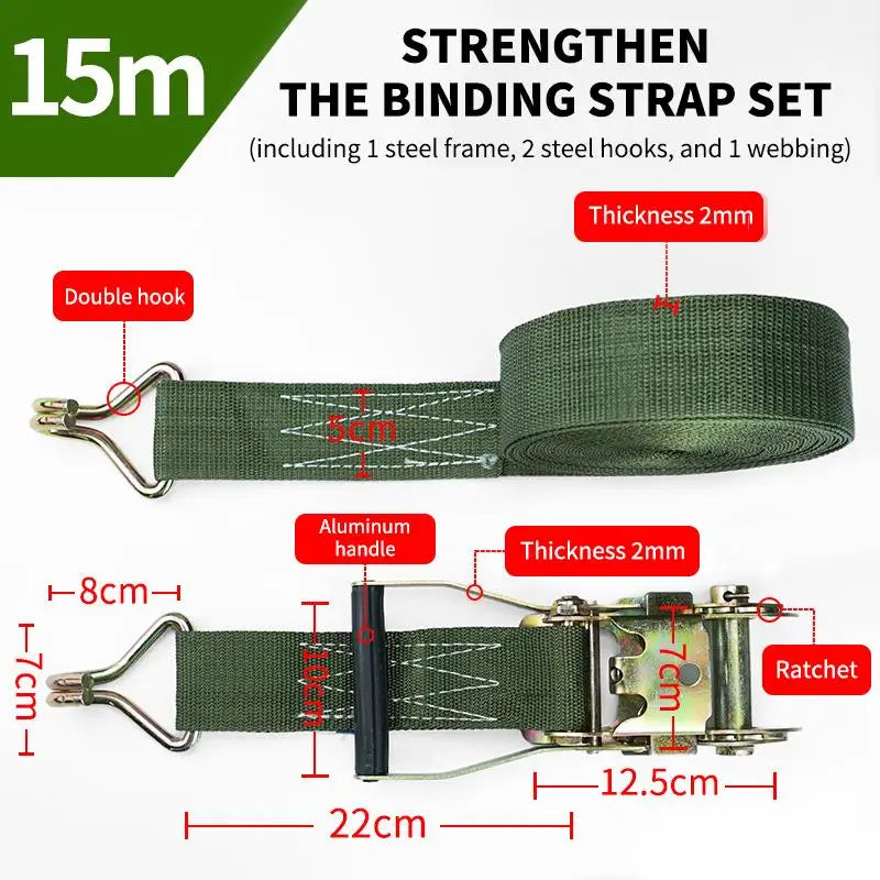 3M/6M/10M/15M Cargo Strap Heavy Duty Adjustable Ratchet Cargo Tie Down Strap Luggage Belt Tow Rope Tali Lashing Oasis Select 15M