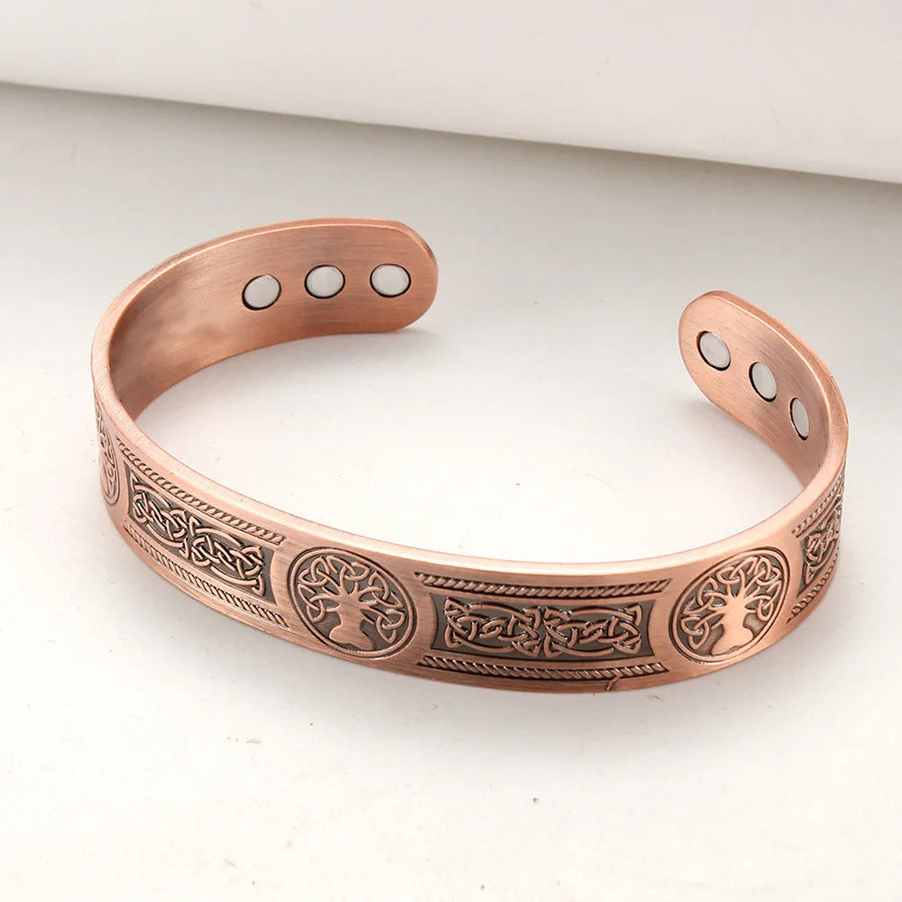 Hot selling magnet retro bracelet with life tree pattern arrangement, magnetic men's antique copper bracelet Oasis Select