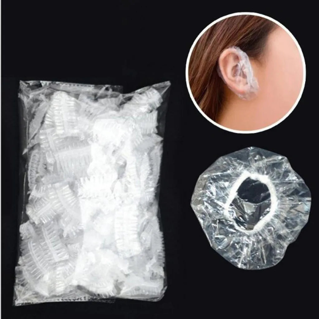 100pcs Disposable Earmuffs Waterproof Plastic Shower Cap Ear Protection Hair Dye Oil Bath Shower Salon Ear Protector Oasis Select WHITE