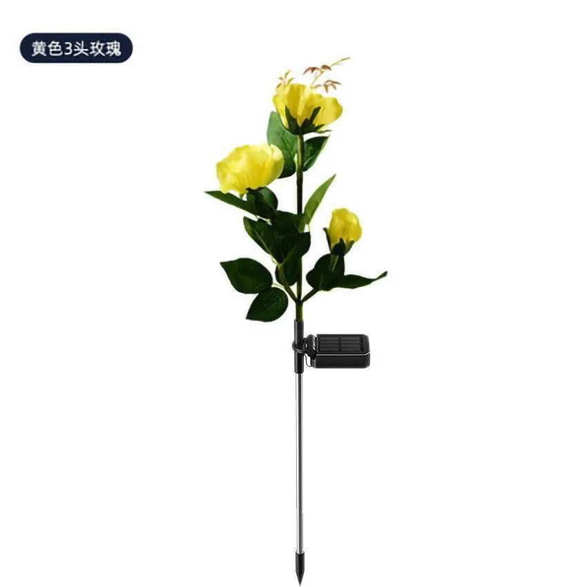 New Waterproof Solar Outdoor Landscape Lights Garden Lights Solar Garden Rose Lights Oasis Select 3 Head Yellow rose